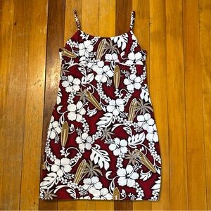 KY'S Made in Hawaii Red Floral 100% Cotton Spaghetti Straps Dress L